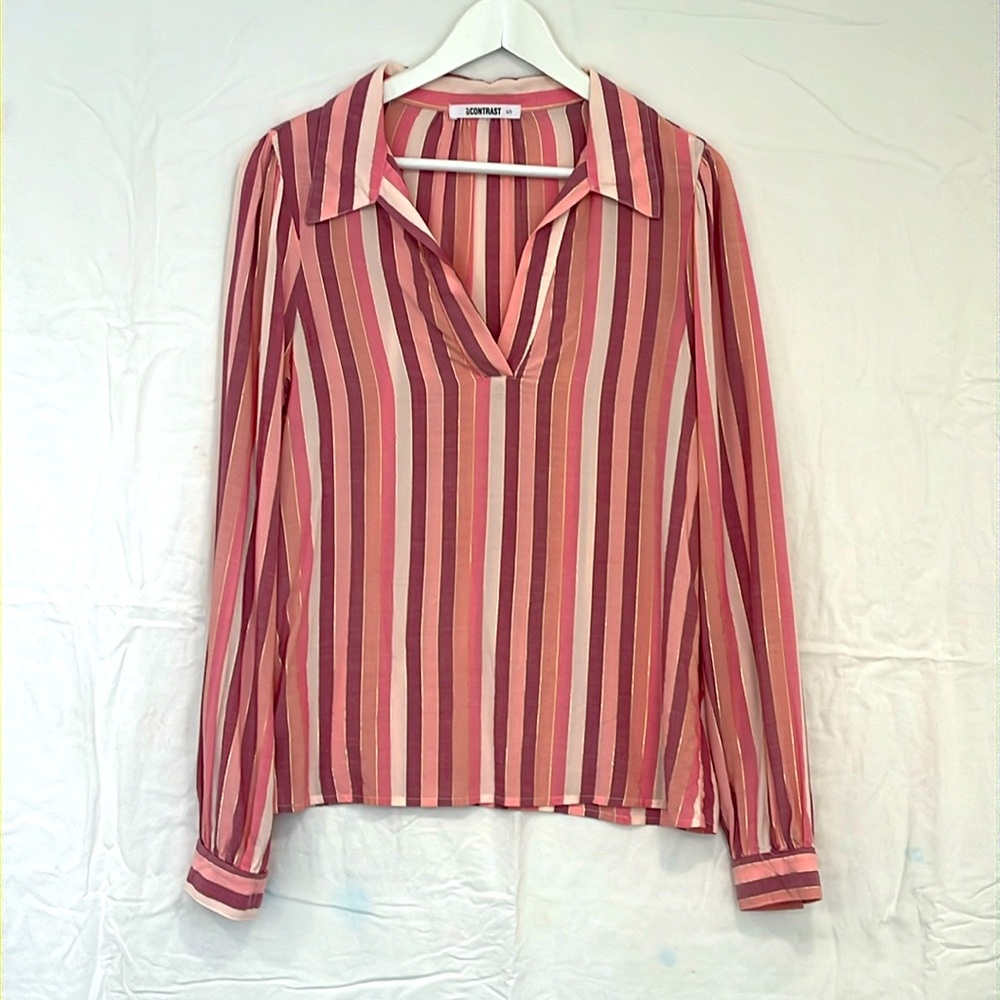 California-chic cotton blouse in lilac & pink, Sz Small